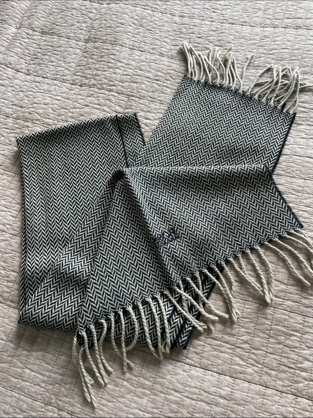 Men's Boss Herringbone Fringe Scarf - Black & Cream